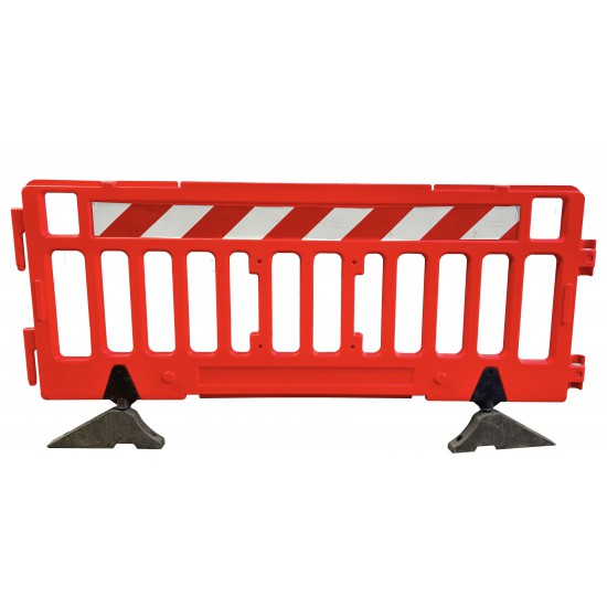 2.1 Meter Red Plastic Barrier with Feet and Reflective Sheet Class 1 with Oblique White and Red Lines 2.1 Meter Red Plastic Barrier with Feet and Reflective Sheet Class 1 with Oblique White and Red Lines
