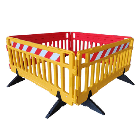 2.1 Meter Red Plastic Barrier with Feet and Reflective Sheet Class 1 with Oblique White and Red Lines 2.1 Meter Red Plastic Barrier with Feet and Reflective Sheet Class 1 with Oblique White and Red Lines