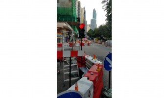 Mobile Traffic Light on road construction site, Hong Kong